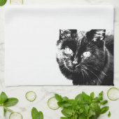 Cute Funky Black Cat Kitten Eyes Sketch Theedoek (Gevouwen)