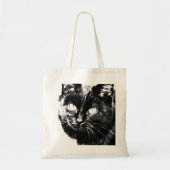 Cute Funky Black Cat Kitten Eyes Sketch Tote Bag (Voorkant)
