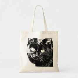 Cute Funky Black Cat Kitten Eyes Sketch Tote Bag