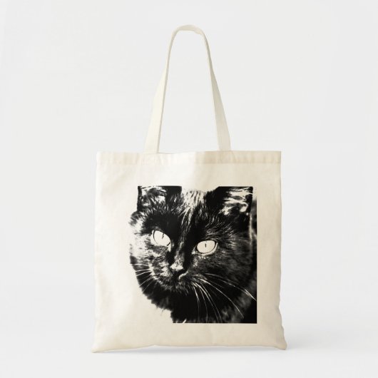 Cute Funky Black Cat Kitten Eyes Sketch Tote Bag (Voorkant)