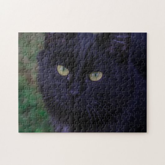 Cute Funky Black Cat Kitten Face Legpuzzel (Horizontaal)