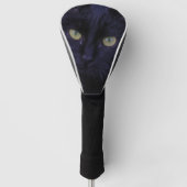 Cute Funky Black Cat Kitten Yellow Eyes Golfheadcover (Voorkant)