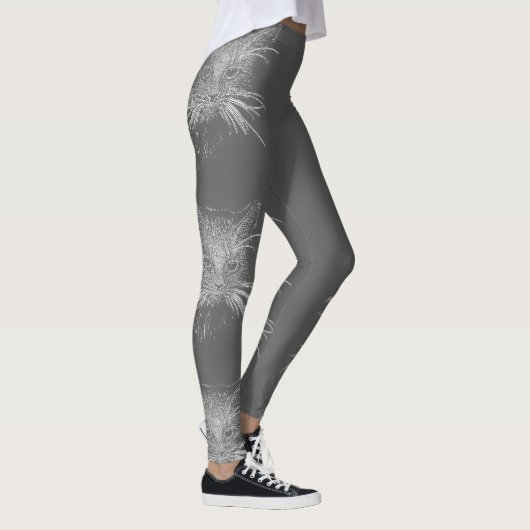 Cute Funky Cat Kitten Eyes Face Sketch Leggings (Rechts)