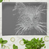 Cute Funky Cat Kitten Eyes Face Sketch Theedoek (Gevouwen)