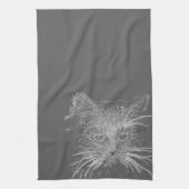 Cute Funky Cat Kitten Eyes Face Sketch Theedoek (Verticaal)