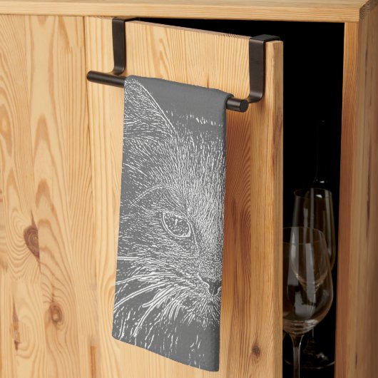 Cute Funky Cat Kitten Eyes Face Sketch Theedoek (Derde Gevouwen)