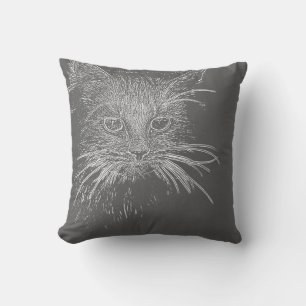 Cute Funky Cat Kitten Sketch Cushion Sierkussen