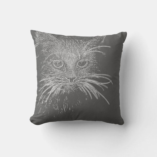 Cute Funky Cat Kitten Sketch Cushion Sierkussen (Voorkant)