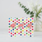 Cute Funky Flamingos Colorful Polka Dots Briefkaart (Staand voorkant)