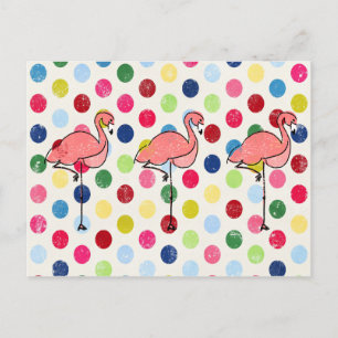 Cute Funky Flamingos Colorful Polka Dots Briefkaart