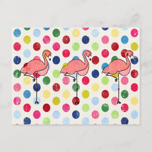 Cute Funky Flamingos Colorful Polka Dots Briefkaart (Voorkant)