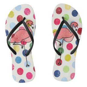 Cute Funky Flamingos Colorful Polka Dots Teenslippers