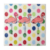 Cute Funky Flamingos Colorful Polka Dots Tegeltje (Voorkant)