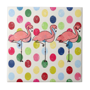 Cute Funky Flamingos Colorful Polka Dots Tegeltje