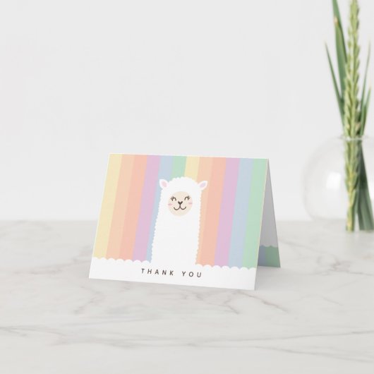 Cute Funny Alpaca Llama en Rainbow Whimsical Bedankkaart (Voorkant)
