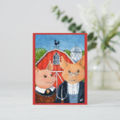 Cute Funny American Gothic spoof pig boerderij bri Briefkaart (Staand voorkant)