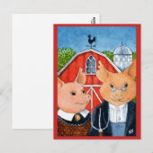 Cute Funny American Gothic spoof pig boerderij bri Briefkaart (Voorkant / Achterkant)
