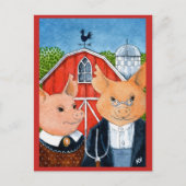Cute Funny American Gothic spoof pig boerderij bri Briefkaart (Voorkant)