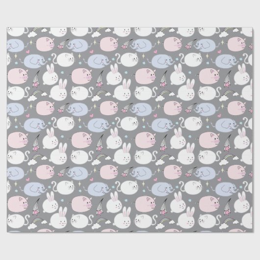 Cute Funny Animals Wrapping Paper Cadeaupapier (Vlak)