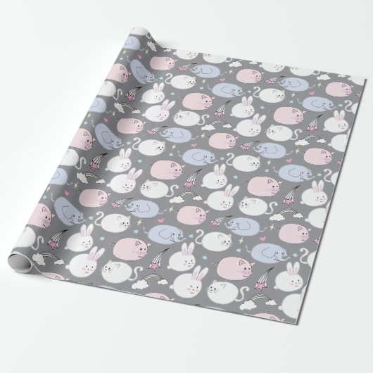 Cute Funny Animals Wrapping Paper Cadeaupapier (Uitgerold)