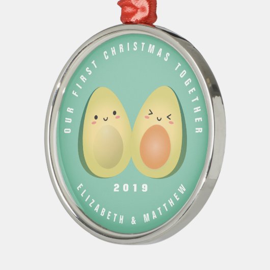 Cute Funny Avocado Couple First Kerstmis samen Metalen Ornament (Links)