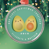 Cute Funny Avocado Couple First Kerstmis samen Metalen Ornament
