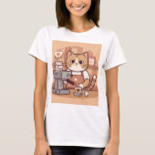 Cute Funny Barista Cat with Coffee T-shirt (Voorkant)