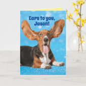 Cute Funny Basset Hound - Ears to You Custom Name Kaart (Gele Bloem)