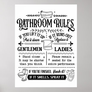 Cute Funny Bathroom Rules Poster