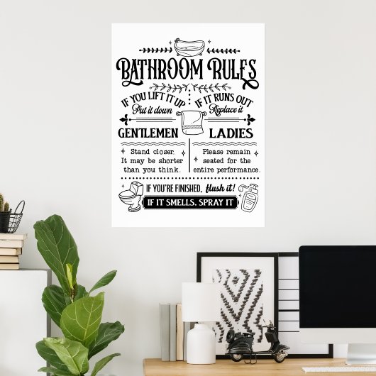 Cute Funny Bathroom Rules Poster (Thuiskantoor)