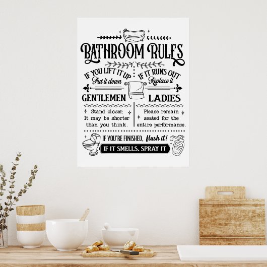 Cute Funny Bathroom Rules Poster (Keuken)