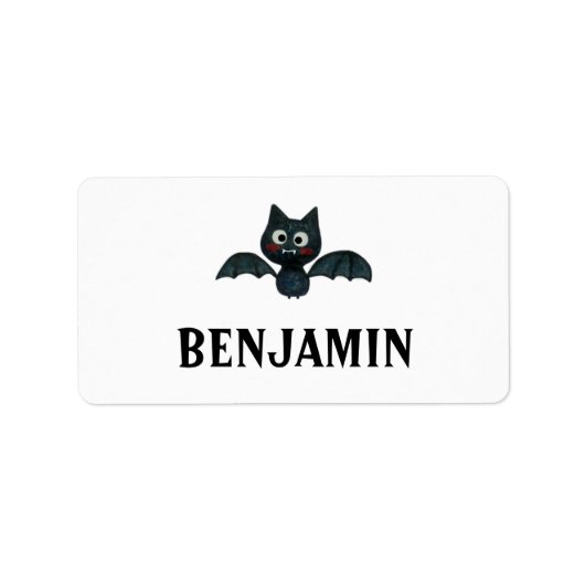 Cute Funny Black Bat met naam Etiket (Voorkant)