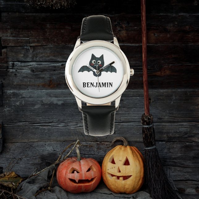 Cute Funny Black Bat met naam Horloge (Creator heeft geüpload)
