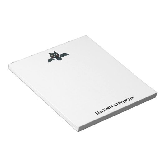 Cute Funny Black Bat met naam Notitieblok (Schuin)