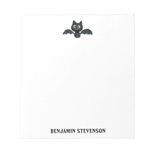 Cute Funny Black Bat met naam Notitieblok (Voorkant)