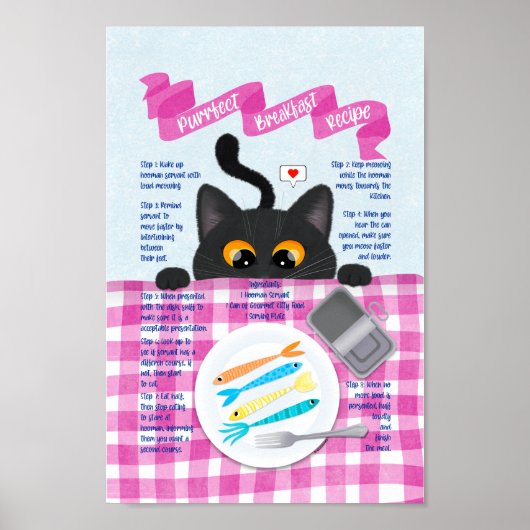 Cute Funny Black Cat Breakfast Recipe Poster (Voorkant)