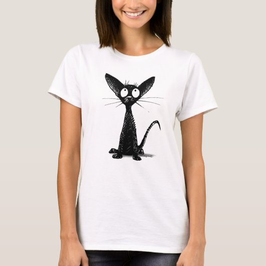 Cute Funny Black Cat Mode T-shirt (Voorkant)