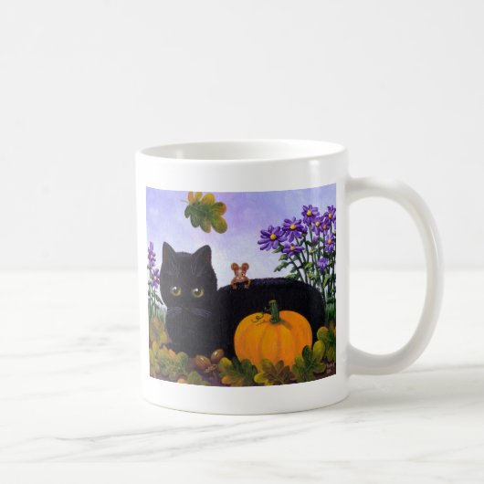 Cute Funny Black Cat Mouse Herfst Gift Creationart Koffiemok (Rechts)
