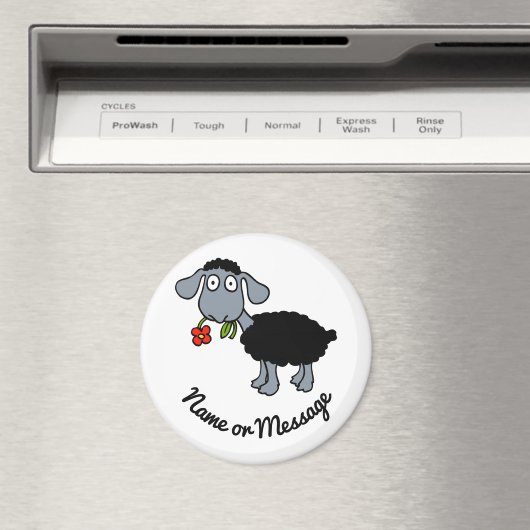 Cute Funny Black Lamb Sheep met Red Flower Custom Magneet (Insitu (Vaatwasser))