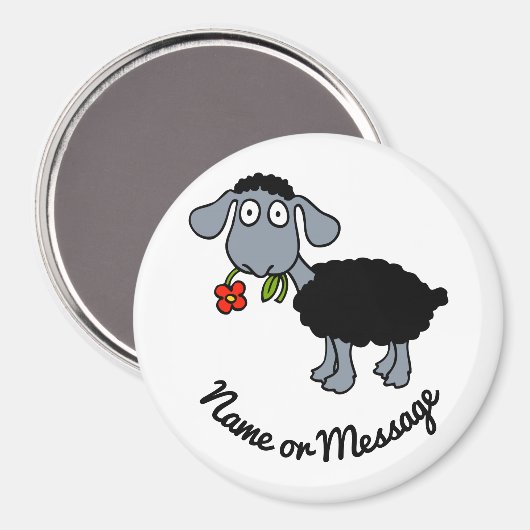 Cute Funny Black Lamb Sheep met Red Flower Custom Magneet (Voorkant / Achterkant)