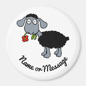 Cute Funny Black Lamb Sheep met Red Flower Custom Magneet (Voorkant)
