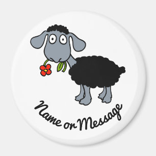 Cute Funny Black Lamb Sheep met Red Flower Custom Magneet