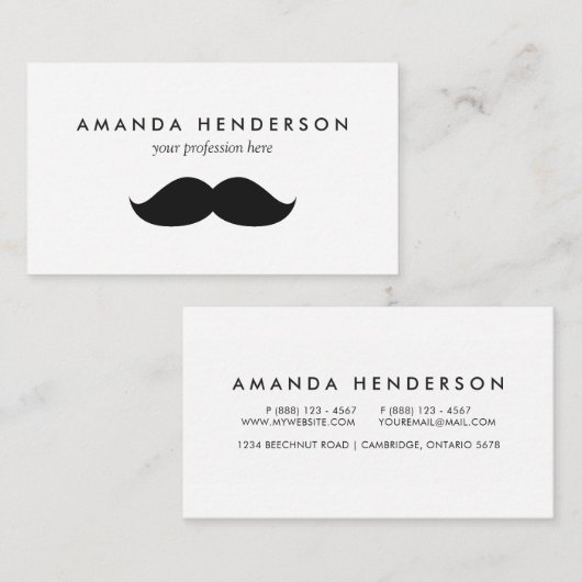 Cute Funny Black Mustache Visitekaartje (Voorkant / Achterkant)