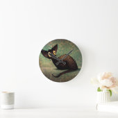 Cute Funny Black Oriental Cat Art Ronde Klok (Huis)