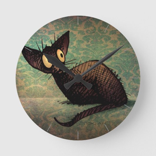 Cute Funny Black Oriental Cat Art Ronde Klok (Voorkant)