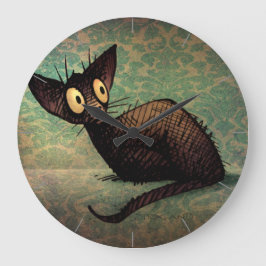 Cute Funny Black Oriental Cat Art Ronde Klok