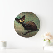 Cute Funny Black Oriental Cat Art Ronde Klok (Huis)