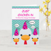 Cute Funny Blauwgroen Just Chicken in Happy Birthd Kaart (Gele Bloem)