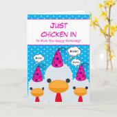 Cute Funny Blue is gewoon een kip in een gelukkige Kaart (Gele Bloem)