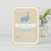 Cute Funny Blue Llama Baby Boy Baby shower Kaart (Staand voorkant)
